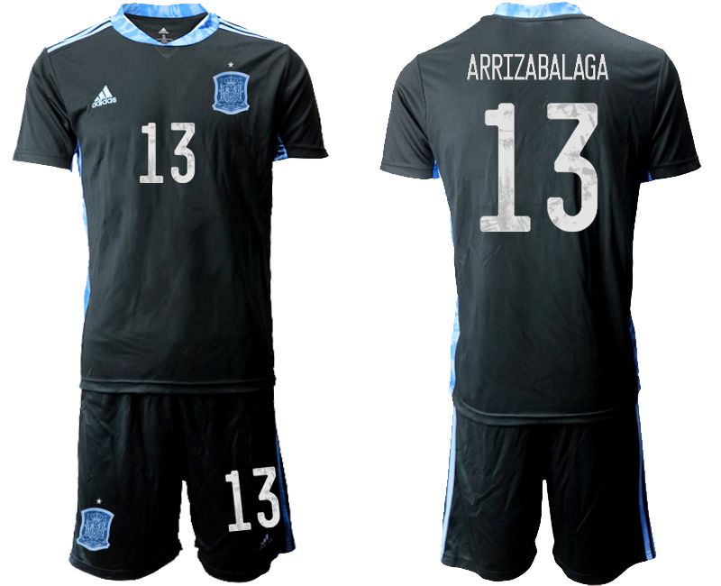Men 2021 World Cup National Spain black goalkeeper #13 Soccer Jerseys->spain jersey->Soccer Country Jersey